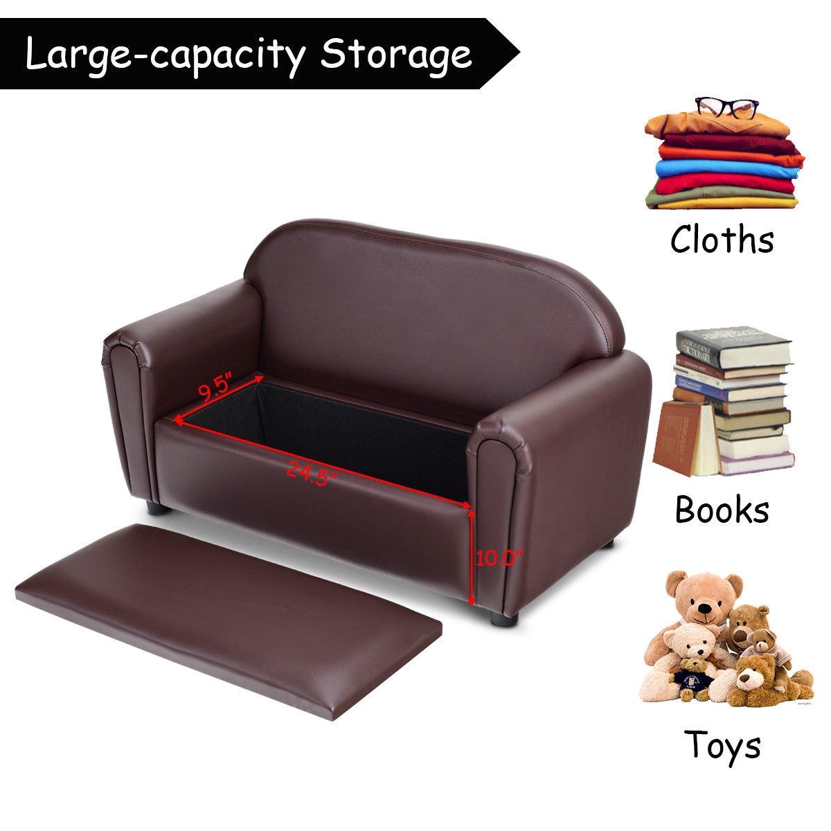 Kids Sofa Armrest Chair with Storage Function, Brown Kids Chairs & Seating   at Gallery Canada