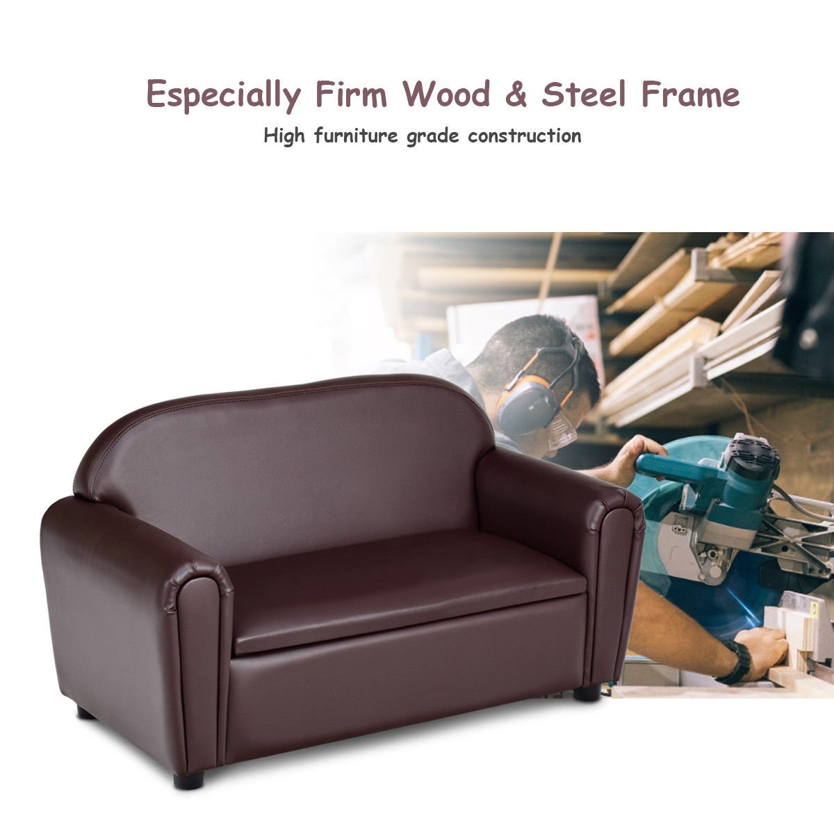 Kids Sofa Armrest Chair with Storage Function, Brown Kids Chairs & Seating   at Gallery Canada