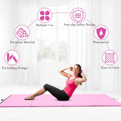 4-Panel Folding Gymnastics Mat with Carrying Handles, Pink Yoga & Gym Mats   at Gallery Canada