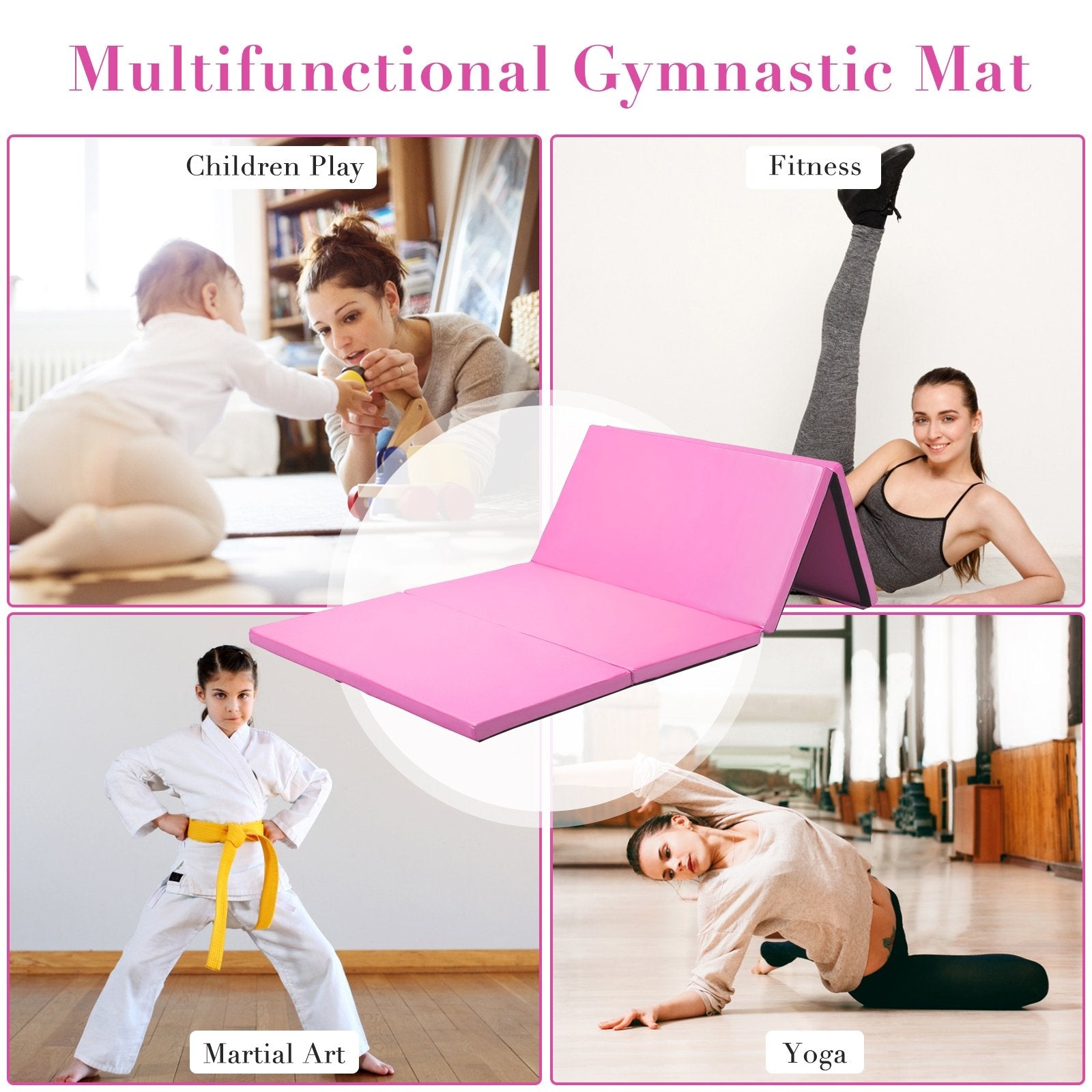 4-Panel Folding Gymnastics Mat with Carrying Handles, Pink Yoga & Gym Mats   at Gallery Canada