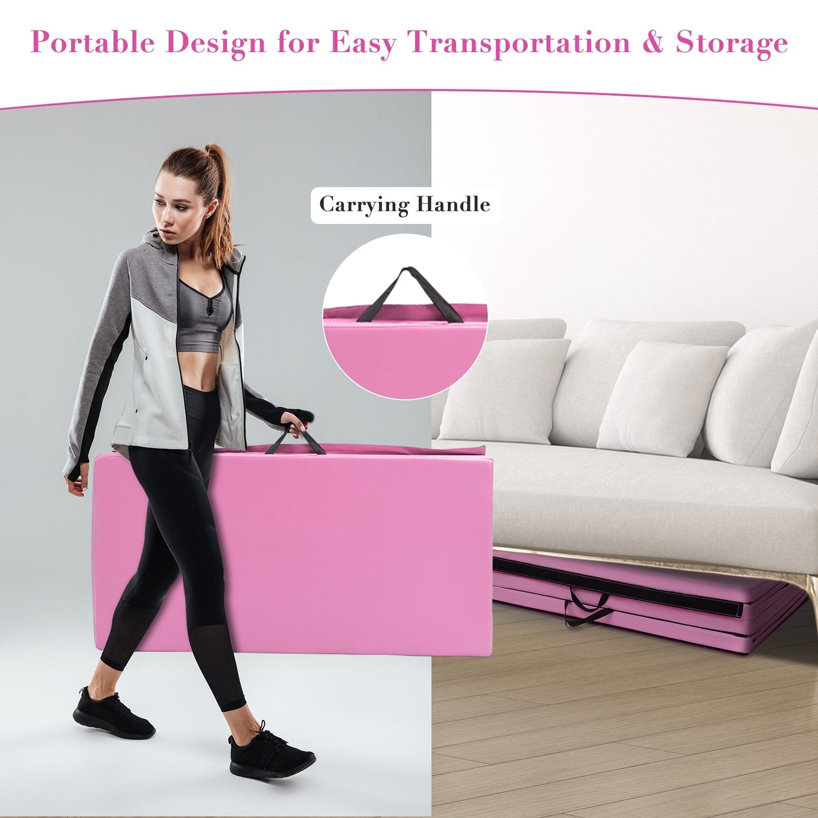 4-Panel Folding Gymnastics Mat with Carrying Handles, Pink Yoga & Gym Mats   at Gallery Canada