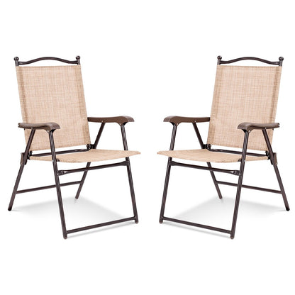 Set of 2 Patio Folding Sling Back Camping Deck Chairs, Beige Patio Dining Chairs   at Gallery Canada