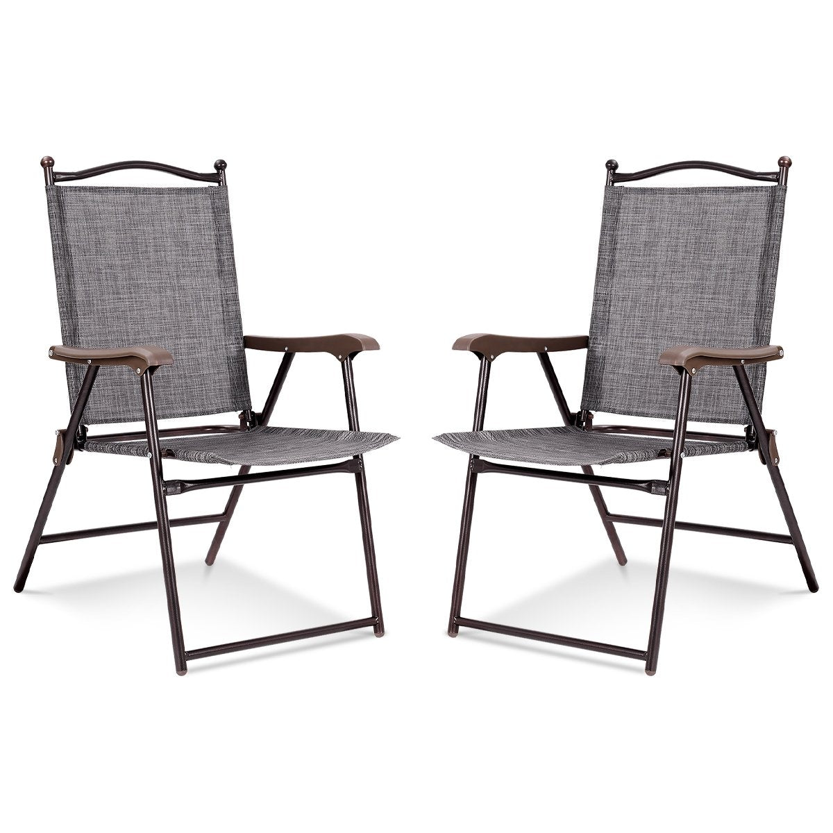 Set of 2 Patio Folding Sling Back Camping Deck Chairs, Gray Patio Dining Chairs   at Gallery Canada