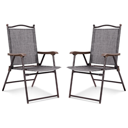 Set of 2 Patio Folding Sling Back Camping Deck Chairs, Gray Patio Dining Chairs   at Gallery Canada