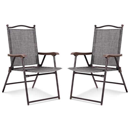 Set of 2 Patio Folding Sling Back Camping Deck Chairs, Gray - Gallery Canada