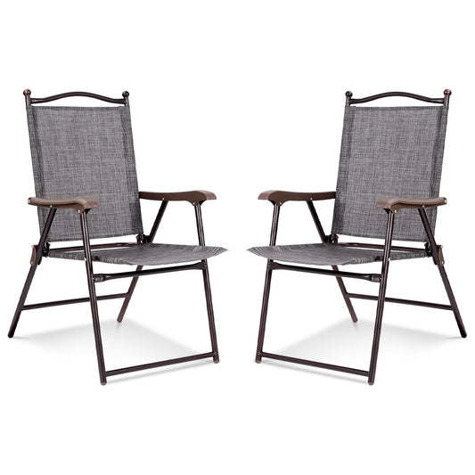 Set of 2 Patio Folding Sling Back Camping Deck Chairs, Gray Patio Dining Chairs   at Gallery Canada