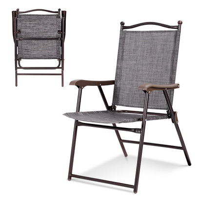 Set of 2 Patio Folding Sling Back Camping Deck Chairs, Gray Patio Dining Chairs   at Gallery Canada