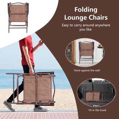 Set of 2 Patio Folding Sling Back Camping Deck Chairs, Brown Patio Dining Chairs   at Gallery Canada