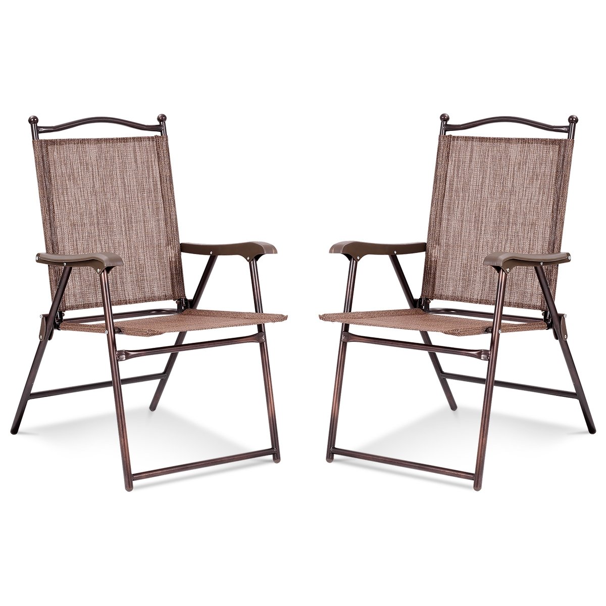 Set of 2 Patio Folding Sling Back Camping Deck Chairs, Brown Patio Dining Chairs   at Gallery Canada