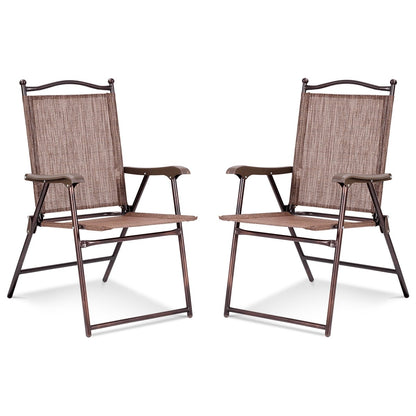 Set of 2 Patio Folding Sling Back Camping Deck Chairs, Brown Patio Dining Chairs   at Gallery Canada