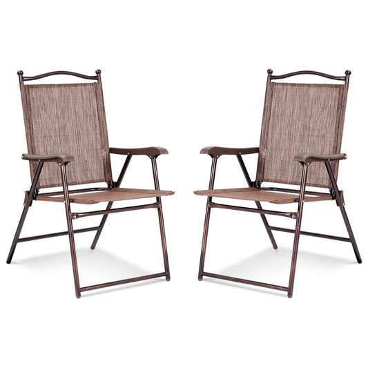 Set of 2 Patio Folding Sling Back Camping Deck Chairs, Brown - Gallery Canada