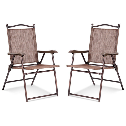 Set of 2 Patio Folding Sling Back Camping Deck Chairs, Brown Patio Dining Chairs   at Gallery Canada