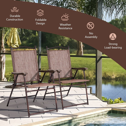 Set of 2 Patio Folding Sling Back Camping Deck Chairs, Brown Patio Dining Chairs   at Gallery Canada