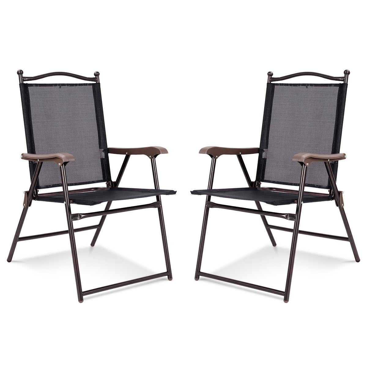 Set of 2 Patio Folding Sling Back Camping Deck Chairs, Black Patio Dining Chairs   at Gallery Canada