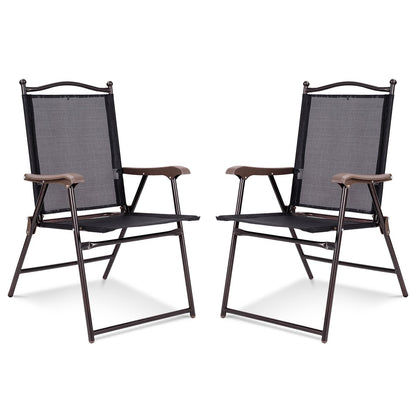 Set of 2 Patio Folding Sling Back Camping Deck Chairs, Black Patio Dining Chairs   at Gallery Canada