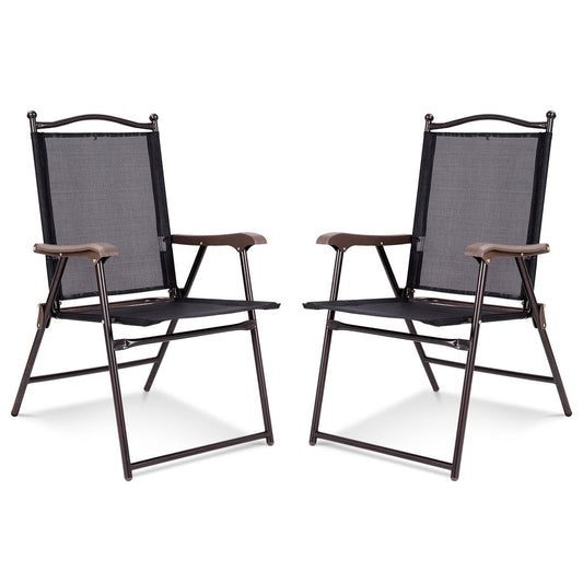 Set of 2 Patio Folding Sling Back Camping Deck Chairs, Black - Gallery Canada