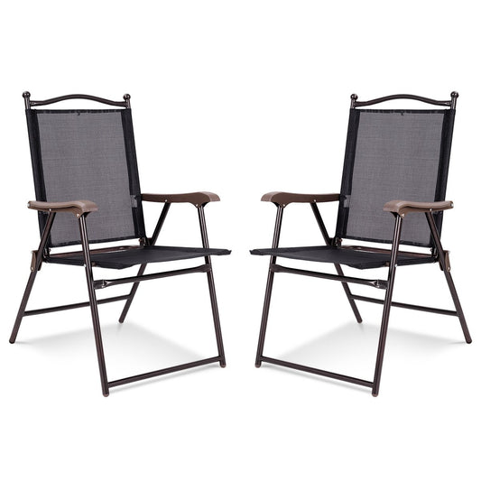 Set of 2 Patio Folding Sling Back Camping Deck Chairs, Black Patio Dining Chairs   at Gallery Canada