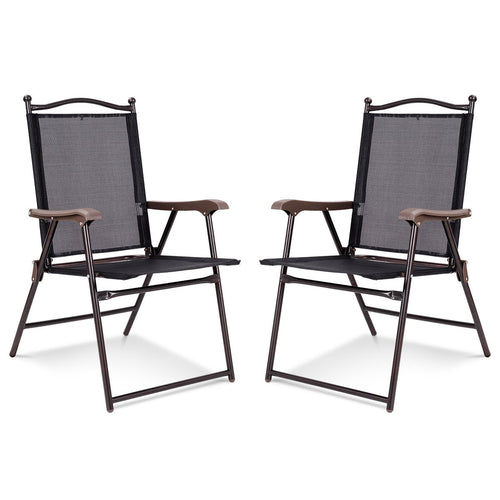 Set of 2 Patio Folding Sling Back Camping Deck Chairs, Black