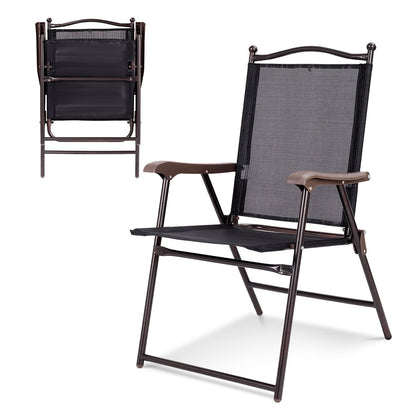 Set of 2 Patio Folding Sling Back Camping Deck Chairs, Black Patio Dining Chairs   at Gallery Canada