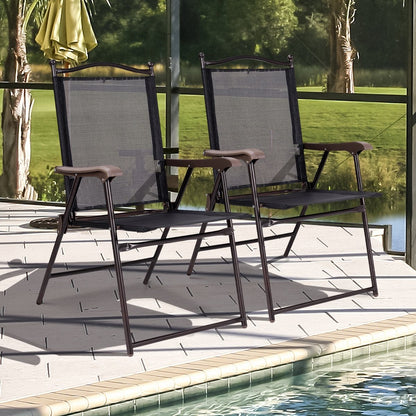 Set of 2 Patio Folding Sling Back Camping Deck Chairs, Black Patio Dining Chairs   at Gallery Canada