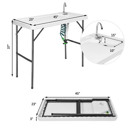 Folding Cleaning Sink Faucet Cutting Camping Table with Sprayer, White Camping Furniture   at Gallery Canada