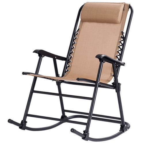 Outdoor Patio Headrest Folding Zero Gravity Rocking Chair, Beige