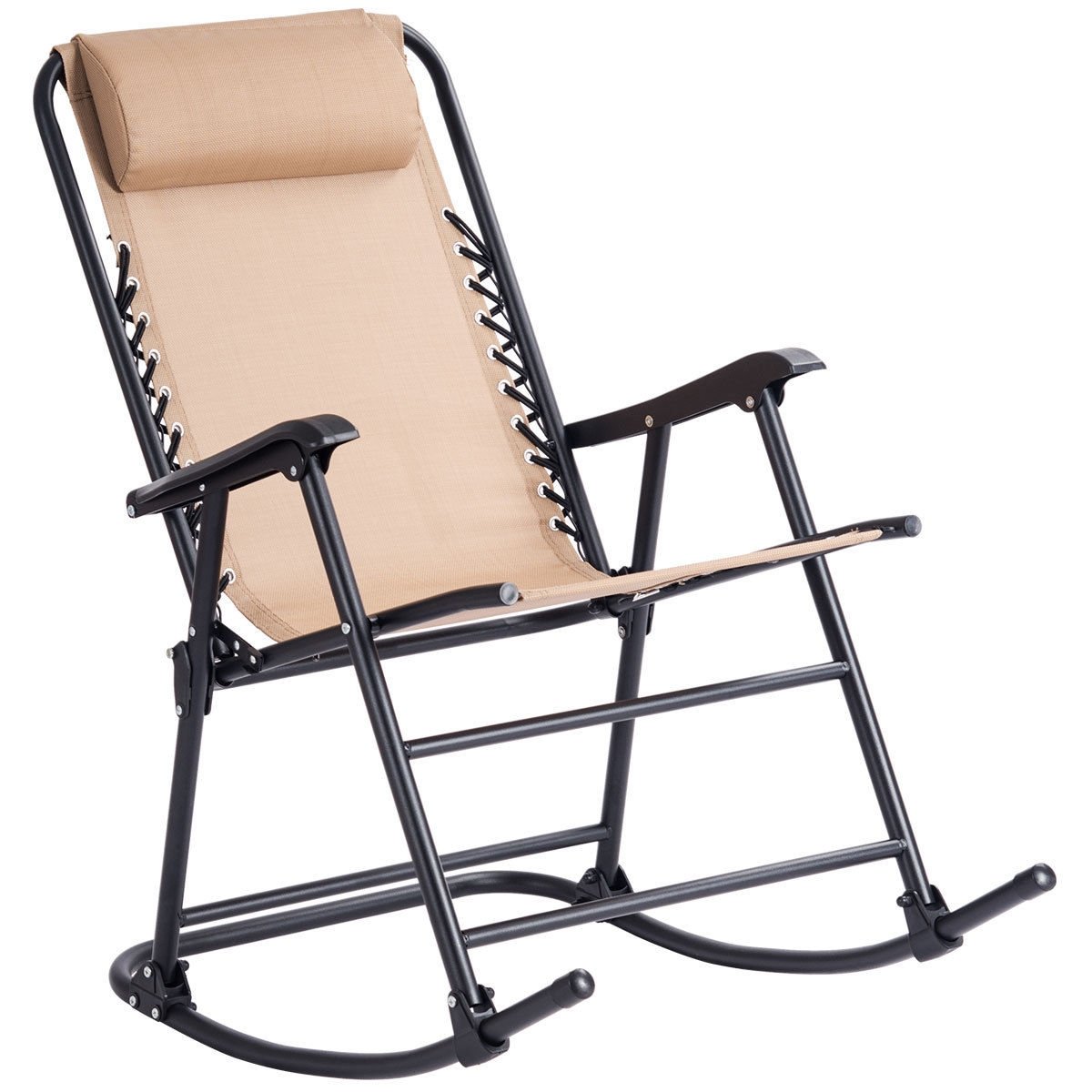 Outdoor Patio Headrest Folding Zero Gravity Rocking Chair, Beige Patio Rocking Chairs & Gliders   at Gallery Canada