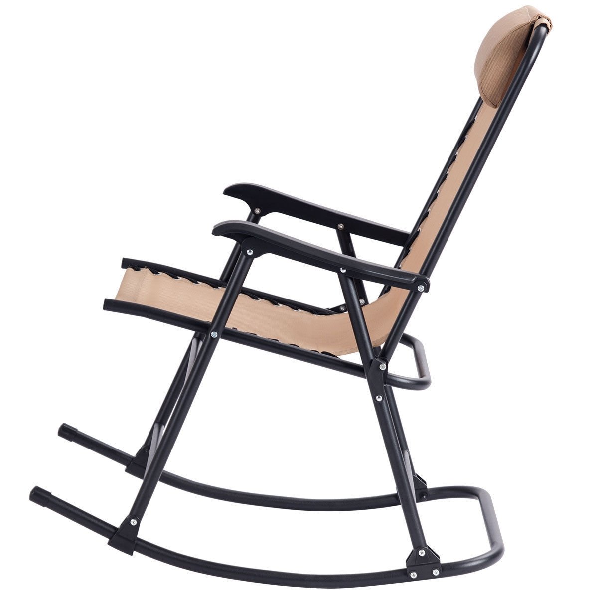 Outdoor Patio Headrest Folding Zero Gravity Rocking Chair, Beige Patio Rocking Chairs & Gliders   at Gallery Canada