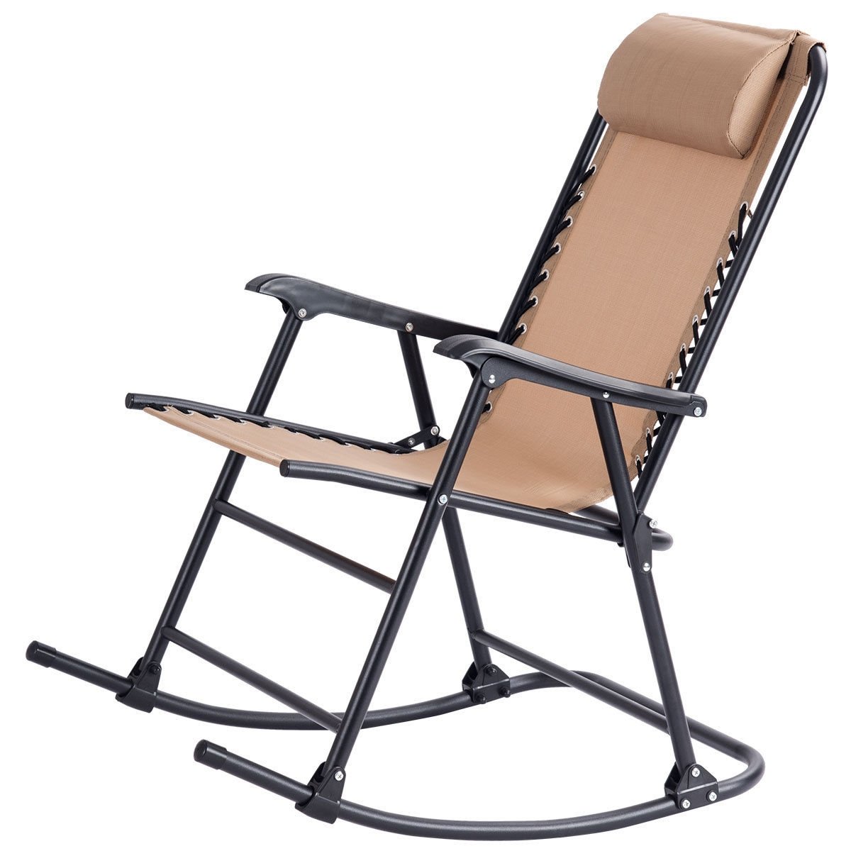 Outdoor Patio Headrest Folding Zero Gravity Rocking Chair, Beige Patio Rocking Chairs & Gliders   at Gallery Canada