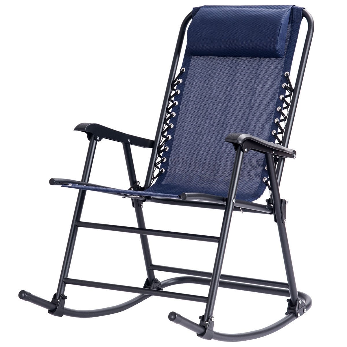 Outdoor Patio Headrest Folding Zero Gravity Rocking Chair, Blue Patio Rocking Chairs & Gliders   at Gallery Canada