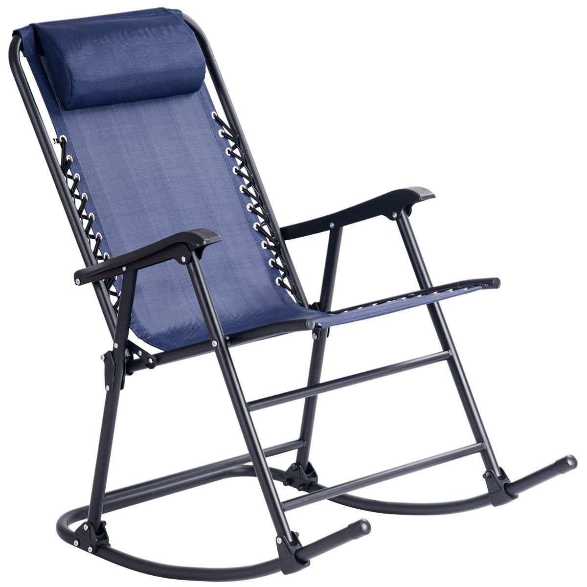 Outdoor Patio Headrest Folding Zero Gravity Rocking Chair, Blue Patio Rocking Chairs & Gliders   at Gallery Canada