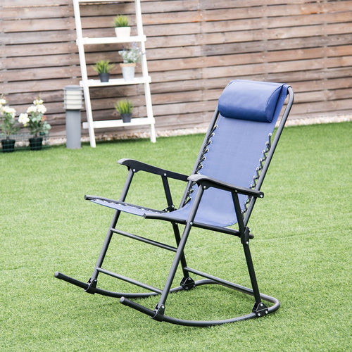 Outdoor Patio Headrest Folding Zero Gravity Rocking Chair, Blue