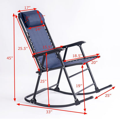 Outdoor Patio Headrest Folding Zero Gravity Rocking Chair, Blue Patio Rocking Chairs & Gliders   at Gallery Canada