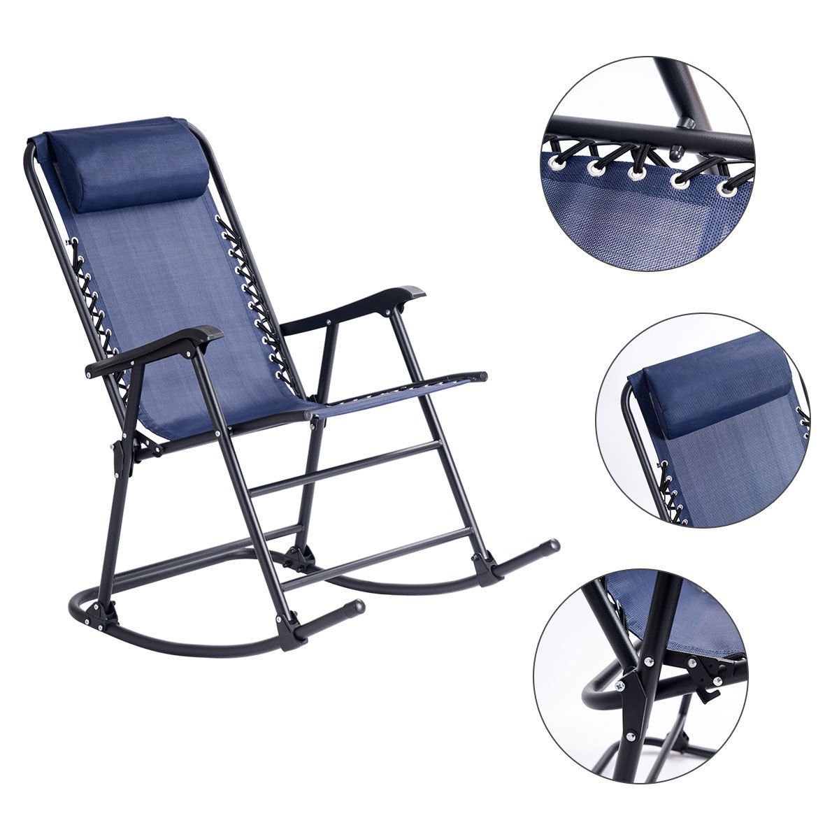 Outdoor Patio Headrest Folding Zero Gravity Rocking Chair, Blue Patio Rocking Chairs & Gliders   at Gallery Canada