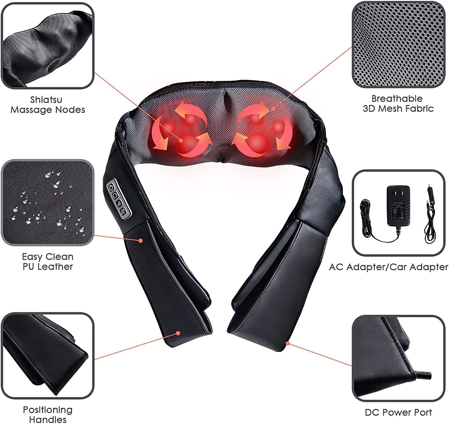 Electric Back and Neck Kneading Shoulder Massager with Heat Straps, Black Back Massager   at Gallery Canada