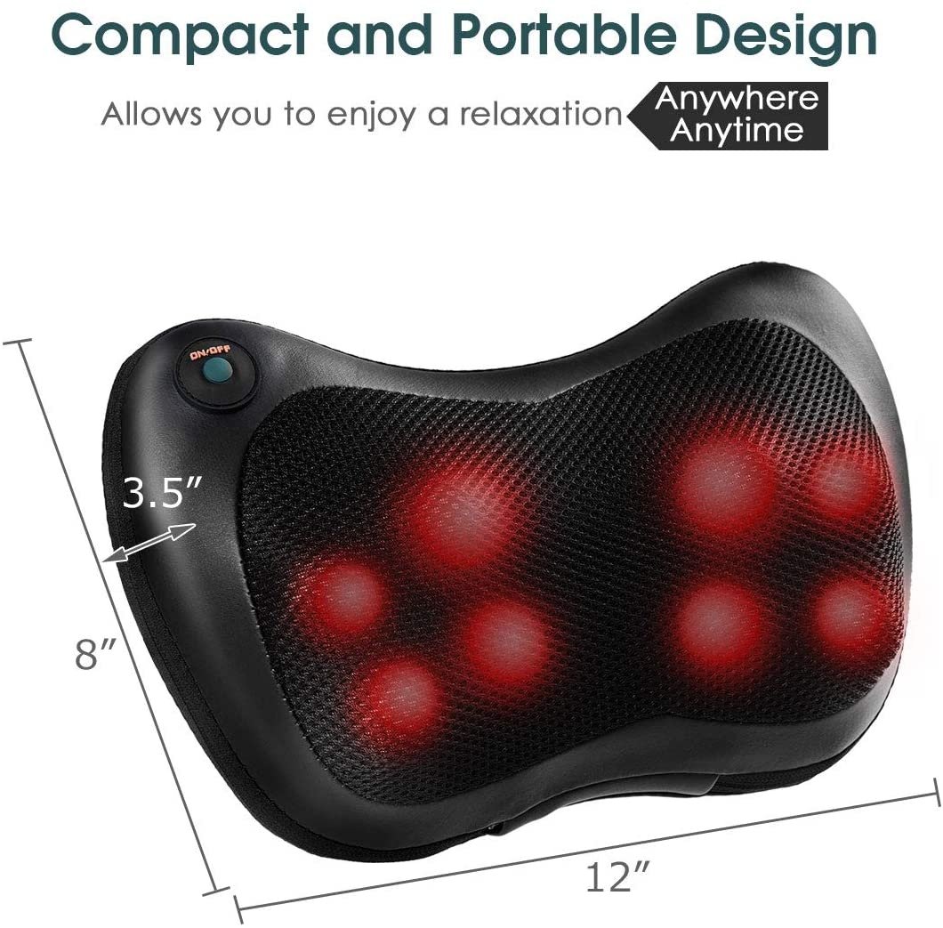 Shiatsu Pillow Massager with Heat Deep Kneading for Shoulder  Neck and Back, Black Back Massager   at Gallery Canada