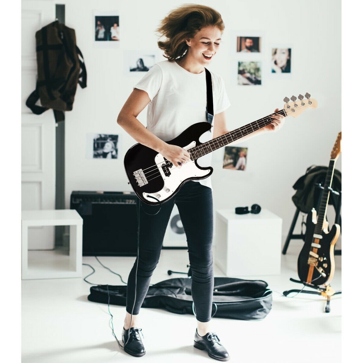 Full Size 4 String Electric Bass Guitar with Strap Bag, Black Guitar & Strings at Gallery Canada
