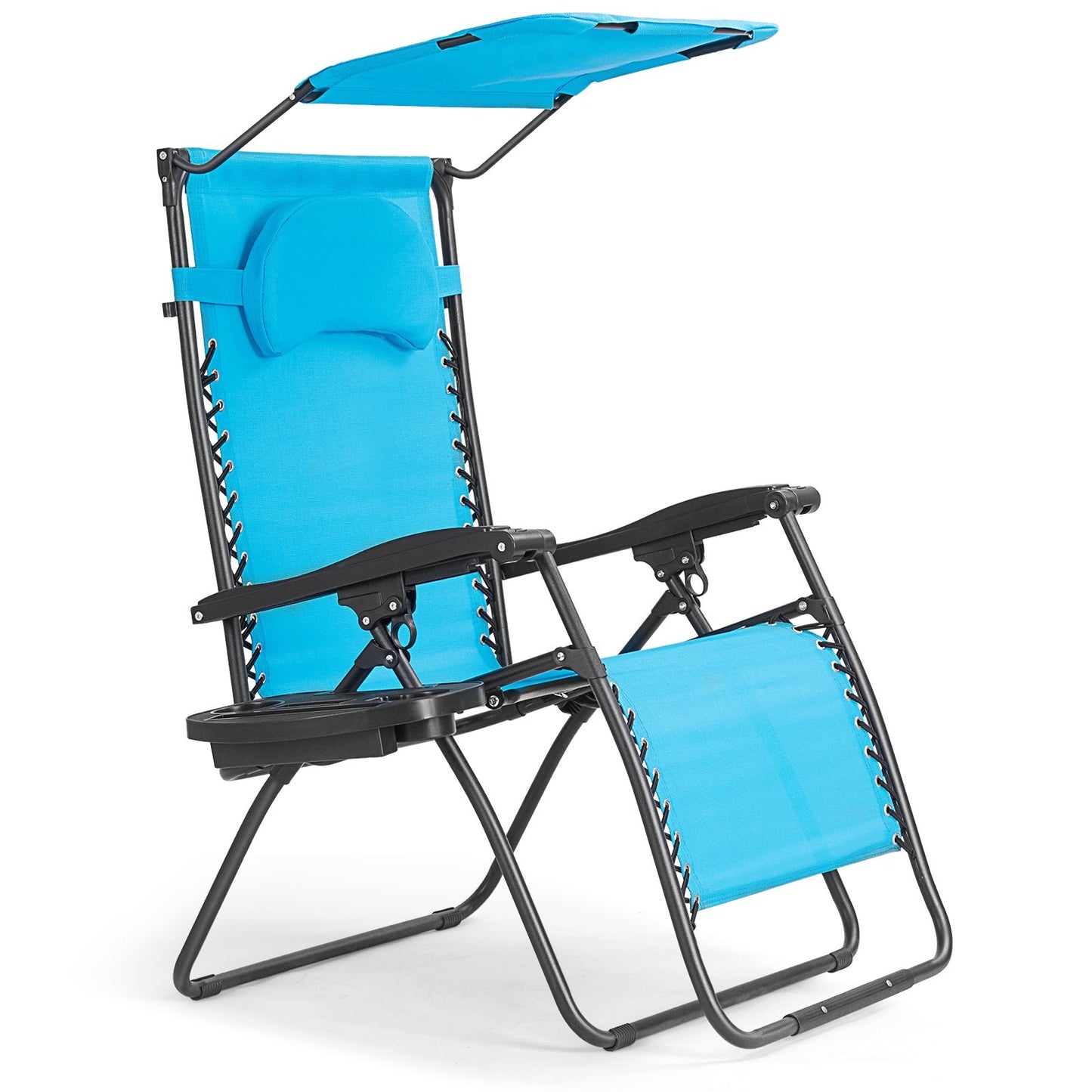 Folding Recliner Lounge Chair w/ Shade Canopy Cup Holder, Turquoise - Gallery Canada