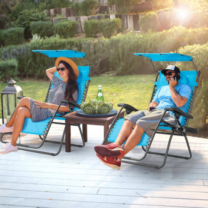 Folding Recliner Lounge Chair w/ Shade Canopy Cup Holder, Turquoise - Gallery Canada