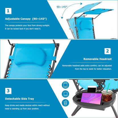 Folding Recliner Lounge Chair w/ Shade Canopy Cup Holder, Turquoise Beach & Lawn Chairs   at Gallery Canada