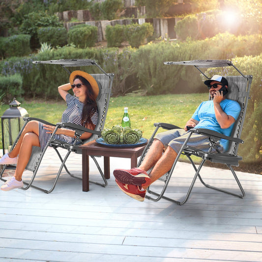 Folding Recliner Lounge Chair w/ Shade Canopy Cup Holder, Gray Beach & Lawn Chairs   at Gallery Canada