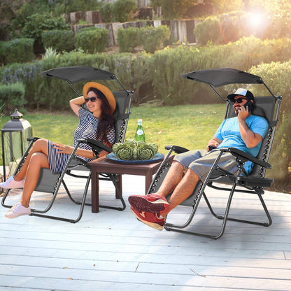 Folding Recliner Lounge Chair w/ Shade Canopy Cup Holder, Black Beach & Lawn Chairs   at Gallery Canada