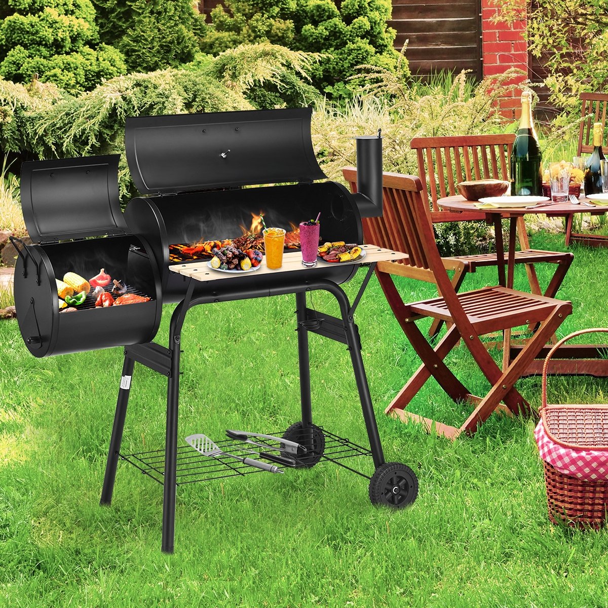 Outdoor BBQ Grill Barbecue Pit Patio Cooker, Black - Gallery Canada