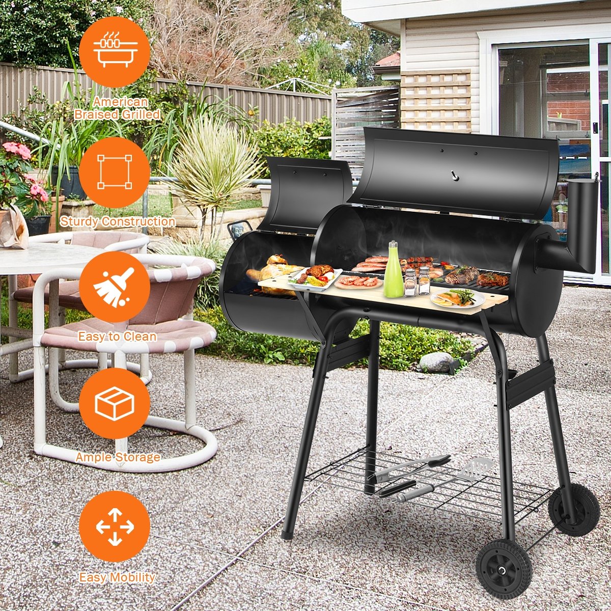 Outdoor BBQ Grill Barbecue Pit Patio Cooker, Black - Gallery Canada