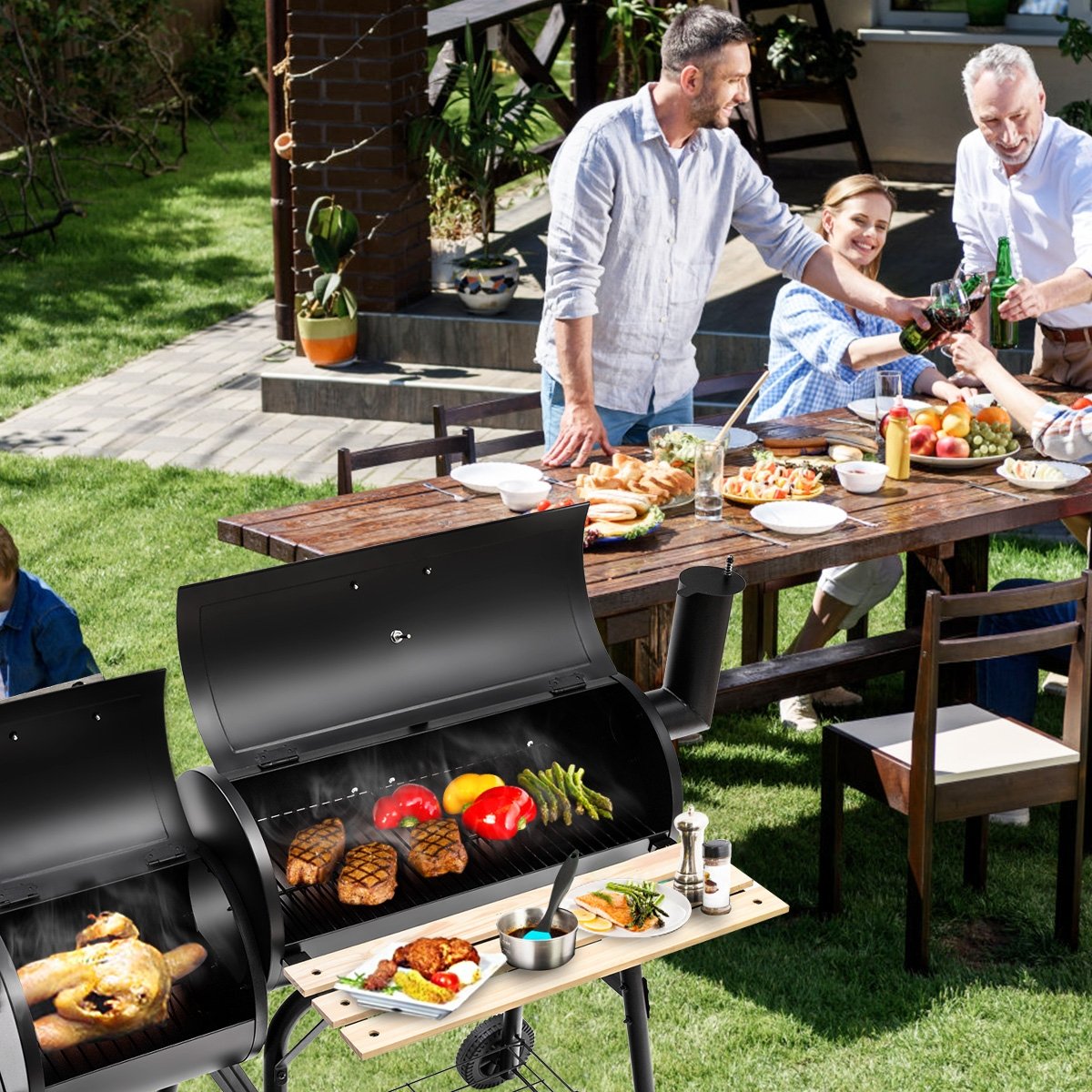 Outdoor BBQ Grill Barbecue Pit Patio Cooker, Black - Gallery Canada