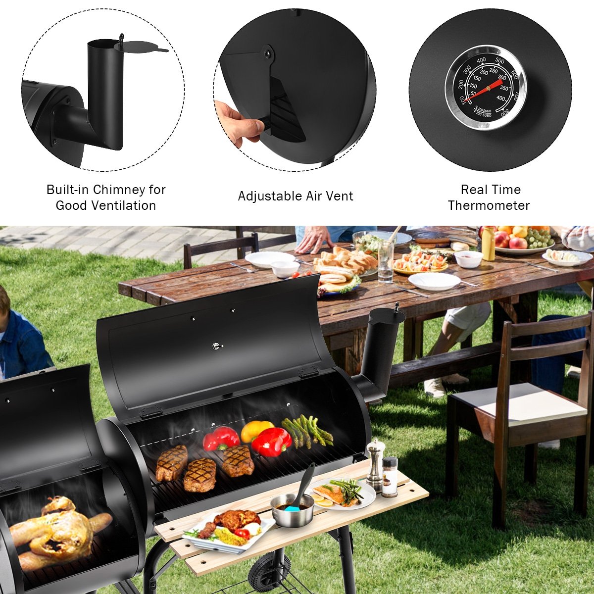 Outdoor BBQ Grill Barbecue Pit Patio Cooker, Black - Gallery Canada