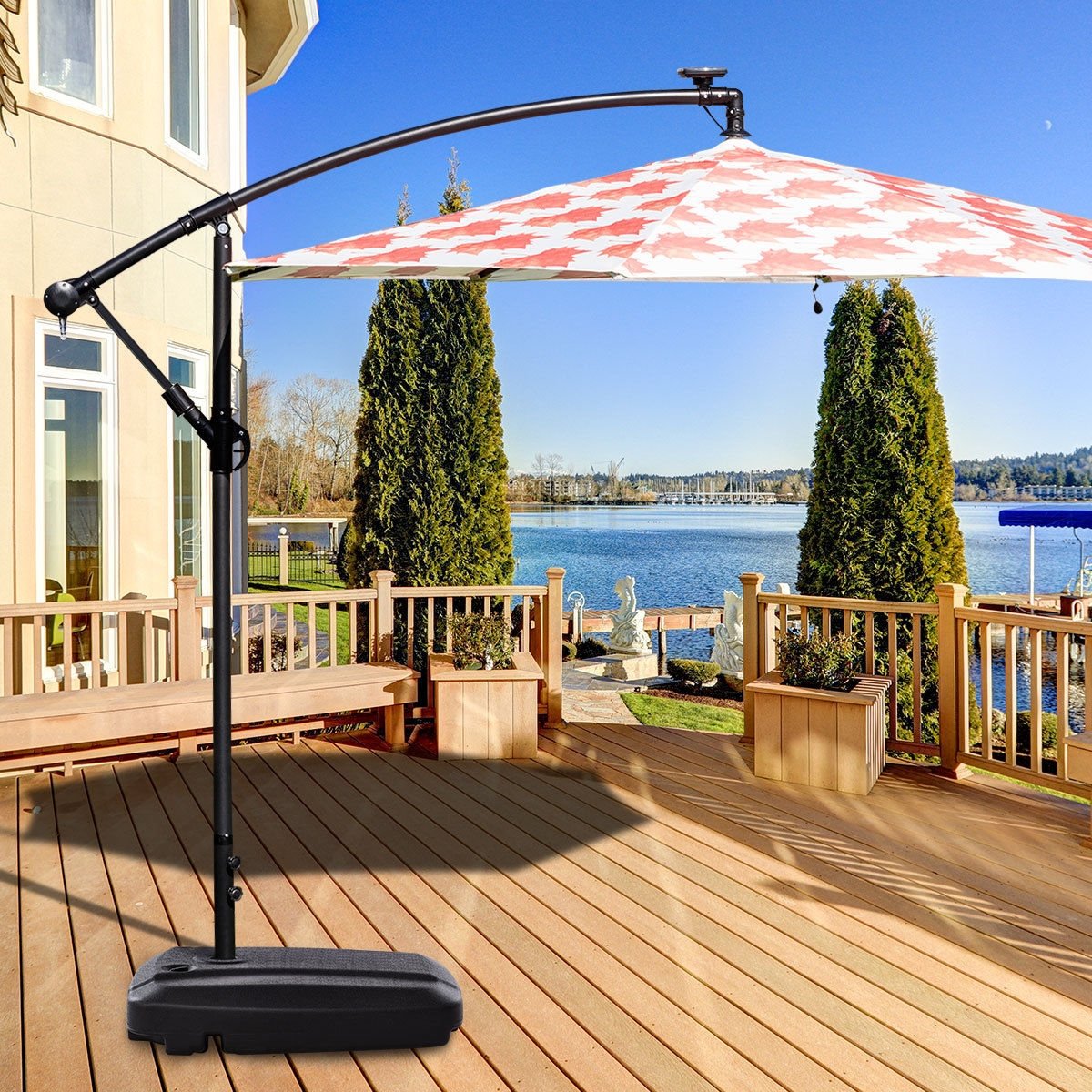 60L Plastic Weighted Fill Water Sand Wheel Patio Umbrella Base, Black Outdoor Umbrella Bases   at Gallery Canada