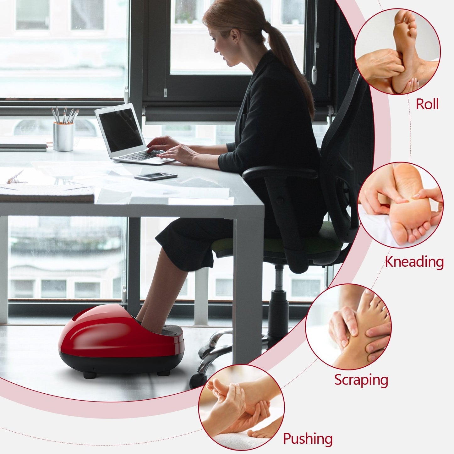 Foot Massager W/ Heat Rolling and Air Compression, Red - Gallery Canada