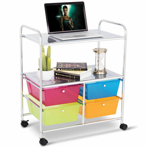 4 Drawers Shelves Rolling Storage Cart Rack, Transparent Multicolor