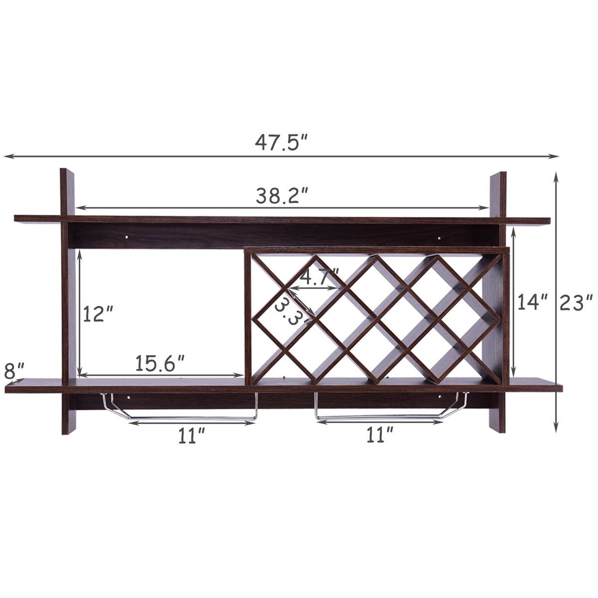 Wall Mount Wine Rack with Glass Holder & Storage Shelf, Walnut Wine Racks   at Gallery Canada